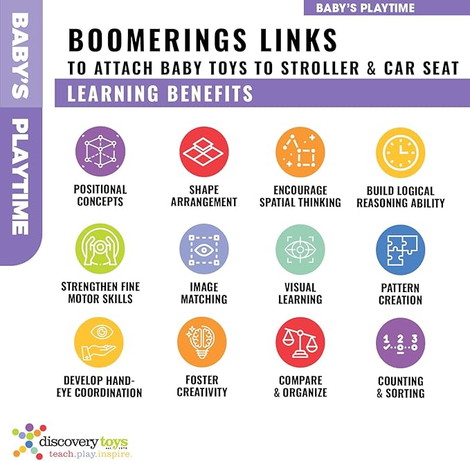 Discovery Toys BOOMERINGS Links to Attach Baby Toys to Stroller & Car Seat| Kid-Powered Learning | STEM Toy Early Childhood Development from Birth