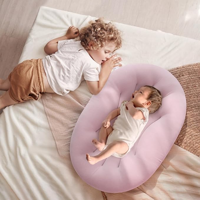 Baby Lounger for Newborn: Portable & Lightweight Pillow for Tummy Time Playtime & Diaper Changes - Skin-Friendly & Breathable for 0-12 Month Supervised Use