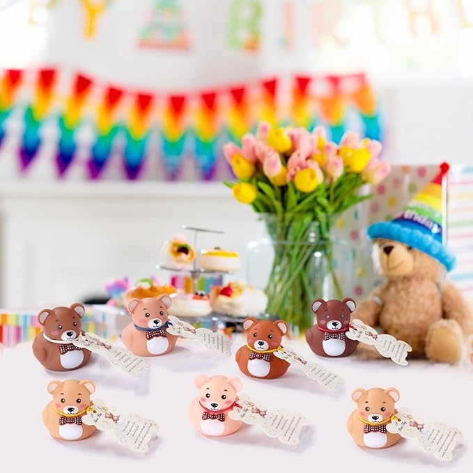 HyDren 72 Pcs Rubber Bear Party Favors Includes Squeak Floating Bath Toys Bulk Cards with Elastic Bands Small Rubber Ducks(Duck Shape)