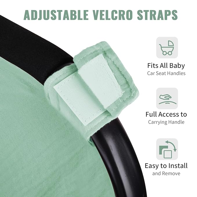 Metplus Muslin Car Seat Cover for Babies, 100% Cotton Breathable Infant Carseat Canopy for Summer, Lightweight Stroller Sunshade Covers for Newborns(Moss Green)