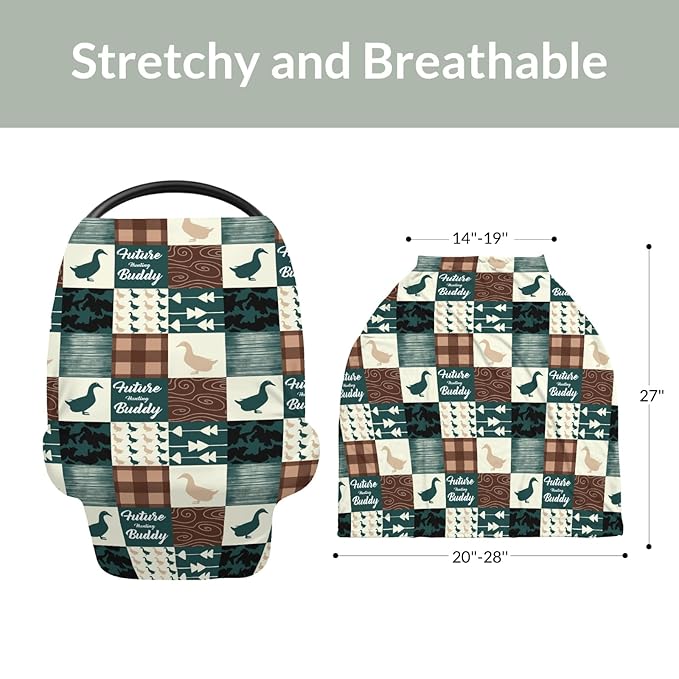 Camouflage Duck Hunting Car Seat Cover for Babies Green Mallard Ducks Plaids Stretchy 5-in-1 Cover Adjustable Car Canopy Cover Wild Ducks Nursery Breathable Nursing Cover-Up