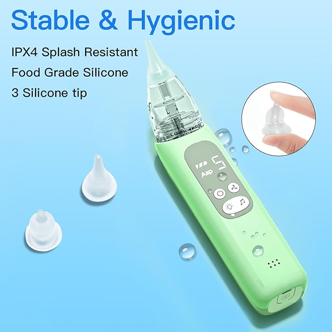 X-Bosak Baby Nasal Aspirator, Electric Nose Sucker with 5 Levels Suction, Soothing Light & Nursery Rhymes (Green)