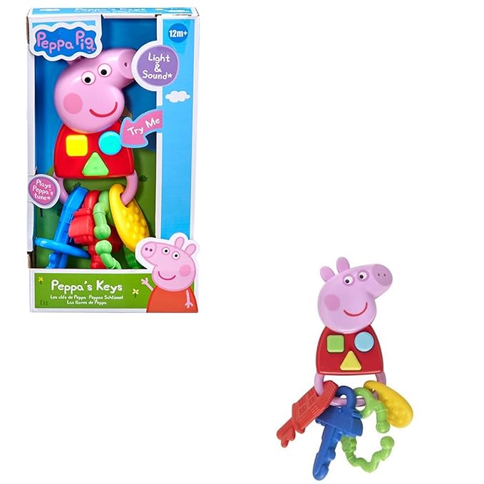 Peppa Pig Keys Interactive Sensory Toy, Peppa Theme, Peppa Pig House on the Hill, Includes Clip for Stroller, Crib, Bags, Light and Sound, Kids Teething Toy, 18 Months and Up