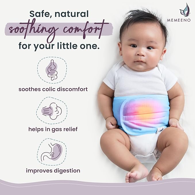 MEMEENO Baby Belly Band for Gas and Colic Baby Relief - Belly Band for Heating Pad for Colic, Heated Tummy Wrap, Sky