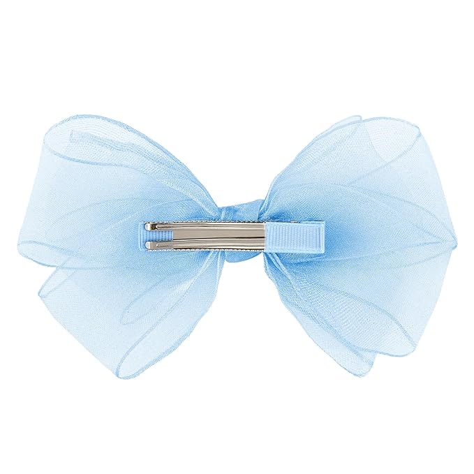 5.5-Inch Organza Double Hair Bows Alligator Clips Hair Accessories for Girls Toddler Kids Children Teens - Sky Blue
