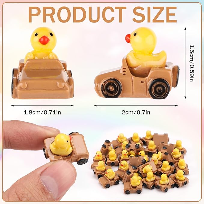 30pcs Tiny Duck Figurines, Brown & Yellow Resin Little Ducks in a Car Cute Small Duck Figures Floater Ducks Mini Car Ducks Decoration for Home Office Garden
