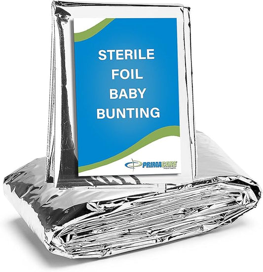PrimaCare CS-6835 Sterile Foil Baby Bunting Blanket for Newborns and Infant, Disposable Emergency Heat Saving, 30" x 17"