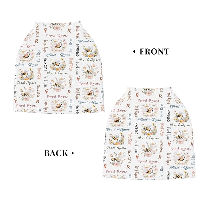 Personalized Baby Car Seat Cover with Name Stroller Canopy Custom Bee Carseat Cover Newborn Baby Boy Girl Nursing Cover for Moms First Birthday Gift