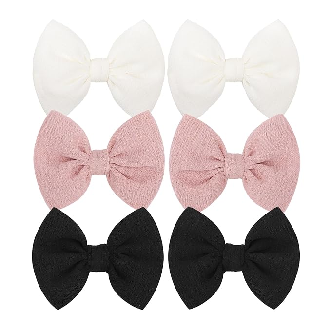 Baby Girls Hair 3'' Bows Clips Set Handmade Bow Hair Clips Hair Accessories Alligator Clip for Babies Infant Toddlers Little Kids 6 PCS Black White Pink