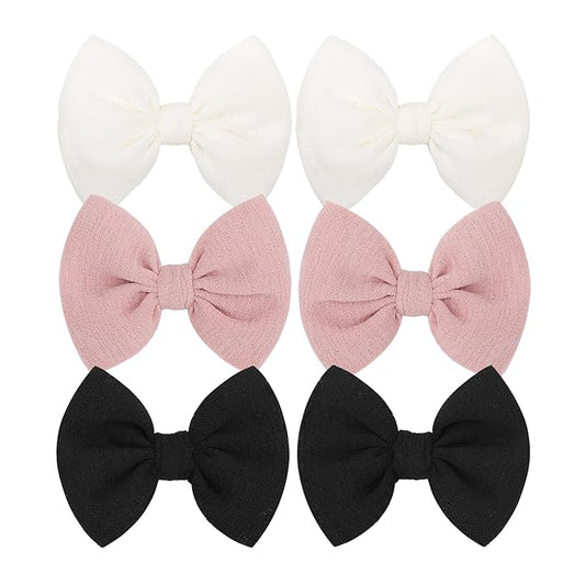 Baby Girls Hair 3'' Bows Clips Set Handmade Bow Hair Clips Hair Accessories Alligator Clip for Babies Infant Toddlers Little Kids 6 PCS Black White Pink