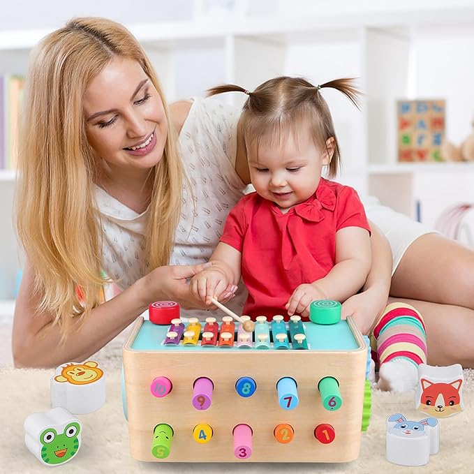 Montessori Baby Hammer Pounding Toy for Toddlers Boys Girls 2 3 4 Years Old, Educational Learning Toy Xylophone Color Shape Easter Basket Stuffers for Toddlers Valentine's Day Gift