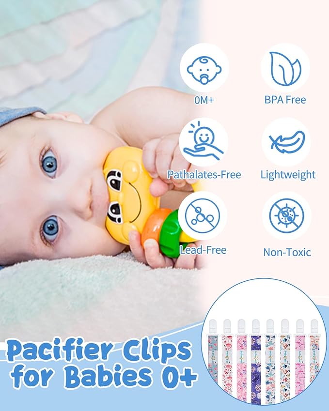 babygoal Animal Pacifier Clips, 8 Pack Binky Paci Holder Clips Fits for Most Baby Pacifiers and Binkies