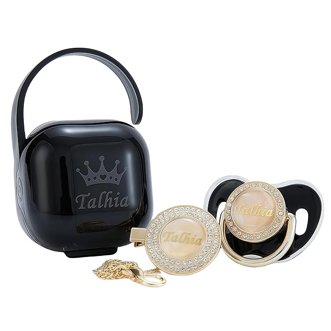 Personalized Bling Pacifier Box and Pacifier Set Unique Gift to New Bron Baby Baby Shower Gift (Black)