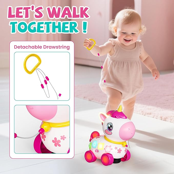 Unicorn Toys for 1 Year Old Girl Gifts, Baby Musical Learning Toys 6-9-12-18 Months, Bilingual Educational Toys with Light, Christmas Birthday Gifts for Girl & Boys ﻿