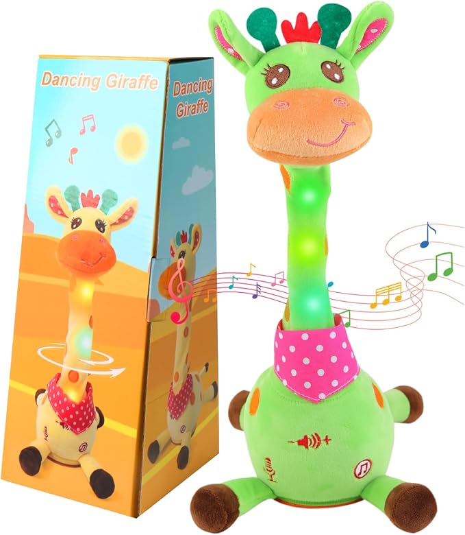 Dancing Giraffe Musical Plush Toy, Recording & Repeating Talking Giraffe Baby Toy for 6–12 Months, Interactive Singing Stuffed Animal, Birthday Gift for Grandkids Infants Toddlers(Green)