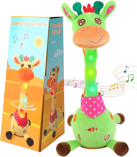 Dancing Giraffe Musical Plush Toy, Recording & Repeating Talking Giraffe Baby Toy for 6–12 Months, Interactive Singing Stuffed Animal, Birthday Gift for Grandkids Infants Toddlers(Green)