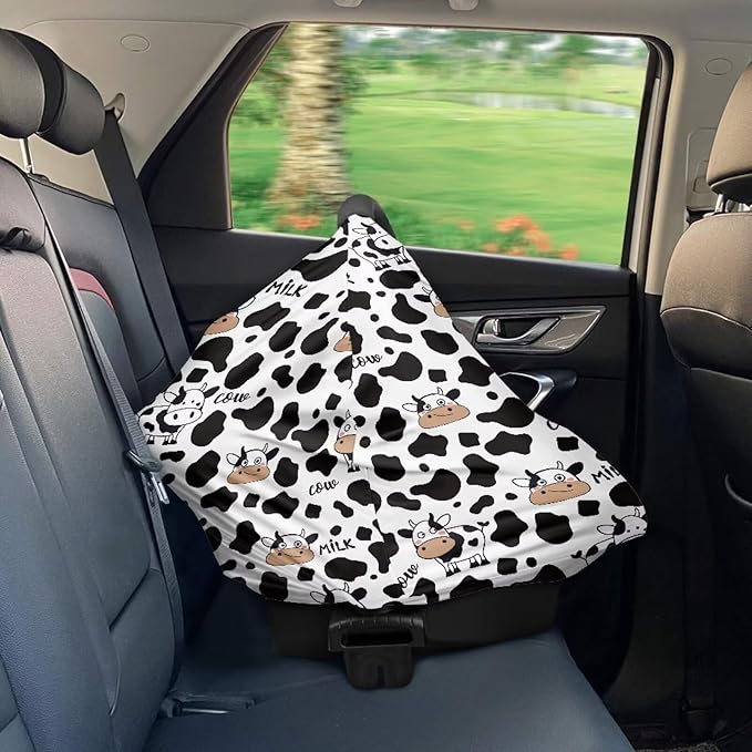 AFPANQZ Milk Cow Print Nursing Cover Breastfeeding Scarf Baby Car Seat Covers Infant Stroller Cover Carseat Canopy for Girls and Boys White Black Breathable Stroller Canopies