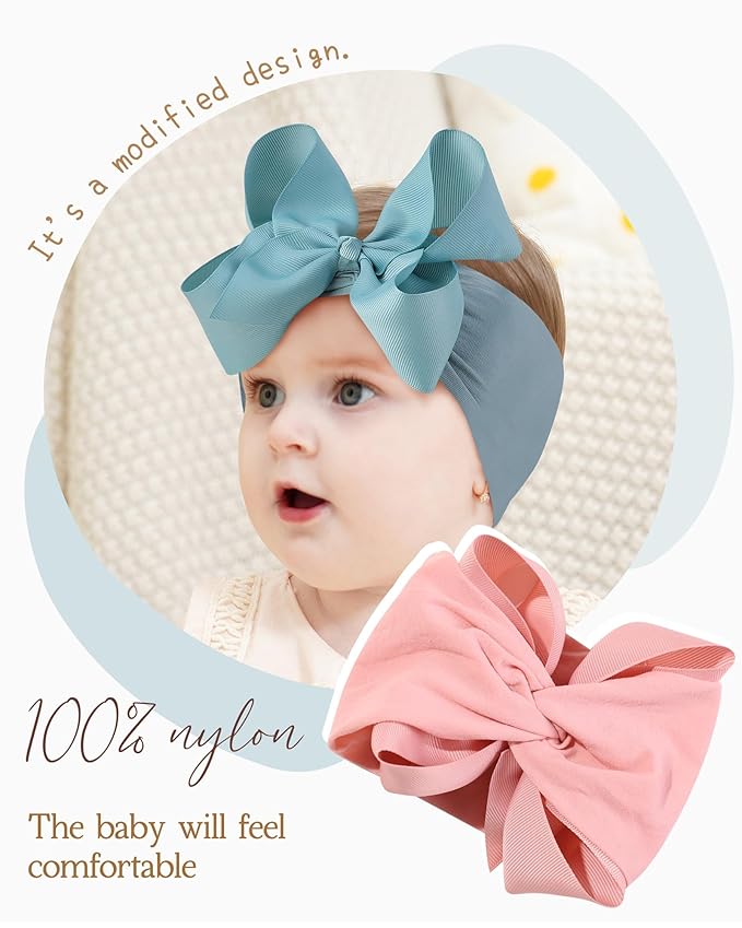 doboi 12pcs Big Baby Bows Baby Girl Headbands Ribbon Bow Hair Accessories Nylon Headband Bows for Baby Girls Infant Newborn Toddler