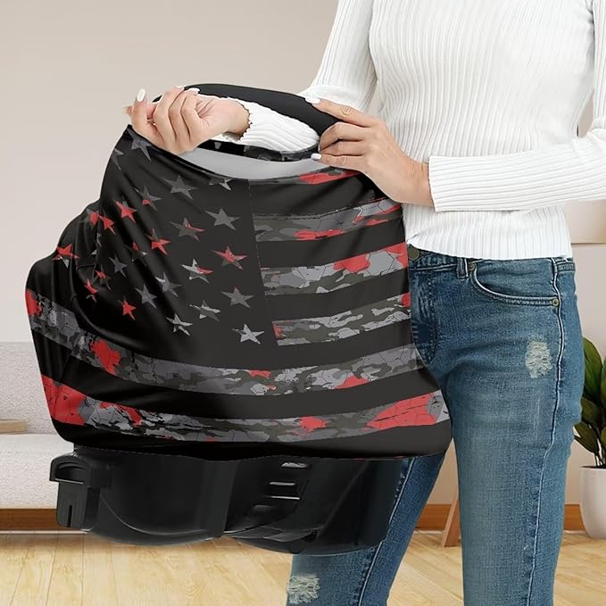 AFPANQZ American Flag Print Nursing Cover Breastfeeding Covers Stretchy Babies Car Seat Cover Soft Breathable Infant Carseat Canopy Shopping Cart Stroller Canopy for Baby
