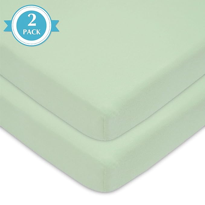 American Baby Company 2 Pack 100% Natural Cotton Fitted Pack and Play Sheets 39" x 27" - Soft & Breathable Pack N Play Sheets for Playard & Mini Crib Mattress, Celery, for Boys & Girls