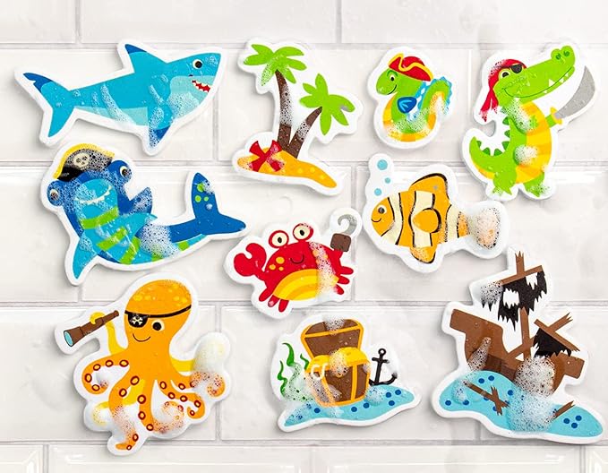 Stephen Joseph, Floating Foam Bath Character 10-Piece Toy Set, Shark
