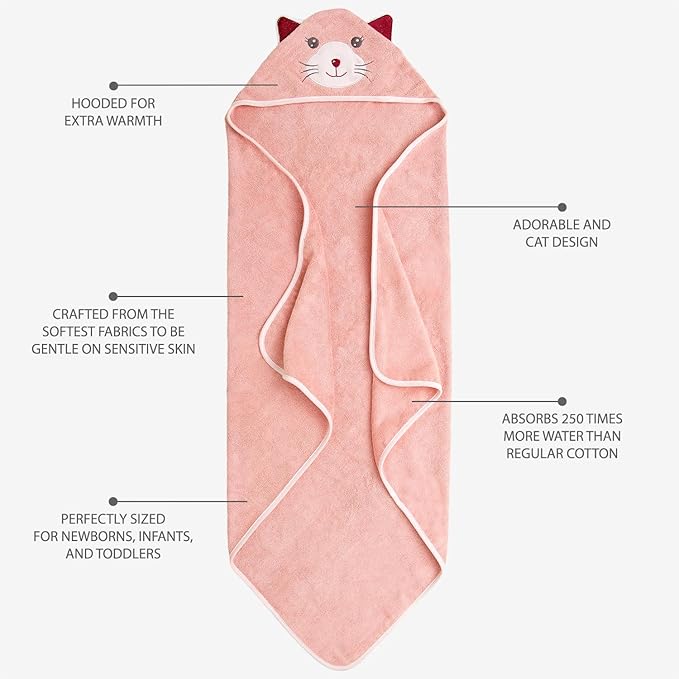 MINIBOO Hooded Baby Towels for Newborn & Toddler - Super Soft Baby Bath Towels with Hood, Highly Absorbent Viscose Made from Bamboo Hooded Towel for Girls, Newborn Essentials
