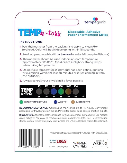 Fast Reading Disposable Forehead Thermometer Strips - Temp-N-Toss for Accurate & Hygienic Baby Temperature Measurement - Easy to Use and Reliable Single-Use Fever Indicator (6)