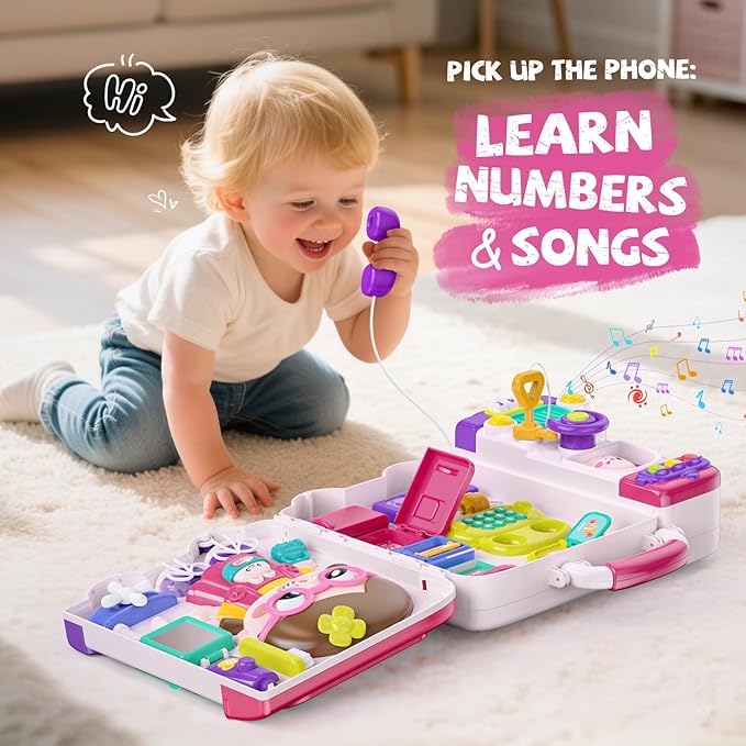 54-in-1 English & Spanish Busy Board Montessori Toys Gift for 1 2 Year Old Girls, Educational Montessori Learning Toys for 1 Year Old, Christmas Toys Gifts for 1 2 Year Old Girl, 1 Year Old Gift Toy