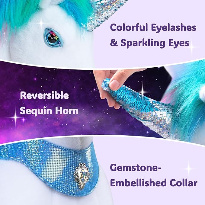 PonyCycle Rainbow Ride-on Unicorn Mechanical Pony Riding Horse Ride on Toy Advanced Model Y with Saddle for Kids Size 3 Ages 3–4, Indoor Outdoor with Wheels, for Children Y354