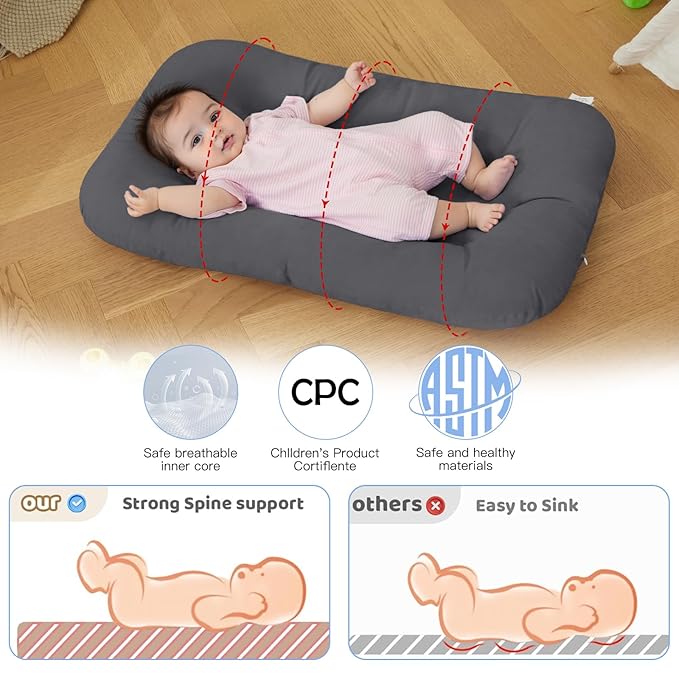 Baby Lounger for Newborn, Bionic Design Baby Lounger, Soft Organic Cotton Breathable Lounger for Infants 0-18 Months (Dark Grey)