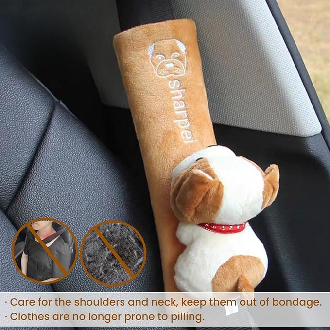 2 PCS Seat Belt Cover Pad, Cute Kawaii Animal Dog Seatbelt Covers for Kids and Adults, Winter Plush Fluffy Soft Seat Belt Cover, Cartoon Seatbelt Cushion,Car Seat Strap Pads (E-Dog)