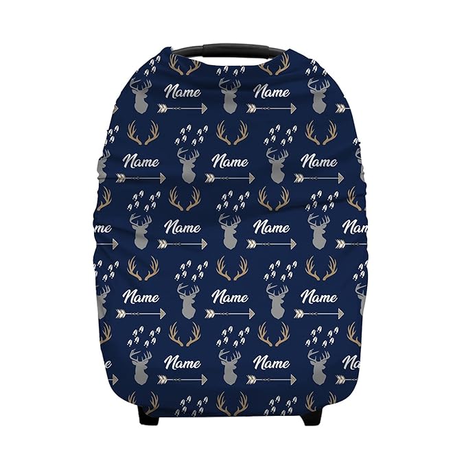 Personalized Deer Baby Car Seat Covers with Name, Custom Woodland Nursing Cover Breastfeeding for Babies, Carseat Canopy for Boys and Girls, Infant Stroller Cover, Breathable Carseats Cover