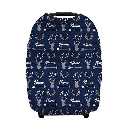 Personalized Deer Baby Car Seat Covers with Name, Custom Woodland Nursing Cover Breastfeeding for Babies, Carseat Canopy for Boys and Girls, Infant Stroller Cover, Breathable Carseats Cover