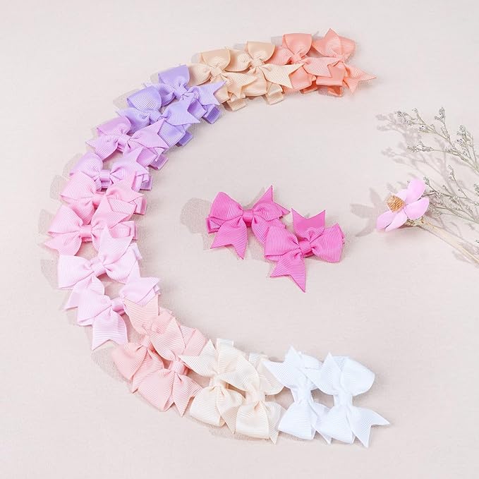 CÉLLOT Hair Clips for Girls - 50PCS Fully Lined Hair Bows Alligator Clips for Toddlers, Infants, Kids, 25 Pinky Color Pairs