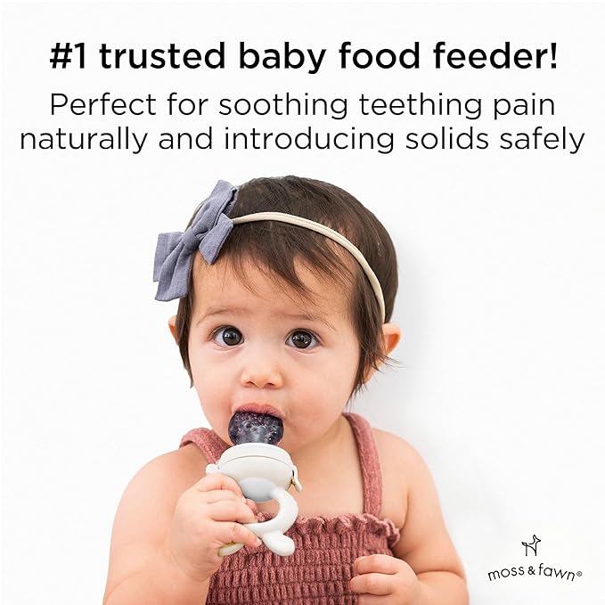 Moss and Fawn Baby's First Bites Bundle - Silicone Frozen Breast Milk Popsicle Kit with Forage Feeder & Teething Popsicle Ice Cube Tray - BPA, PVC, & Lead-Free - Ecru