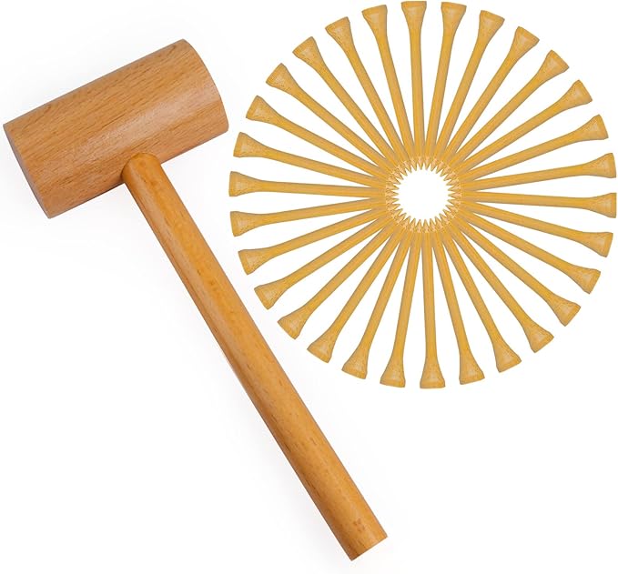 Wooden Mallet Hammering & Pounding Toys Set Simulation Wooden Mallet Toddler Fake Hammer Portable Montessori Toy Hammer and Nails for Kids