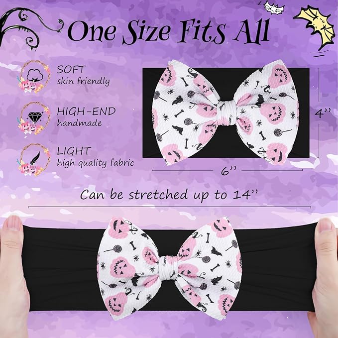 Halloween Baby Girl Bows Headbands with Bows for Newborn Elastic Nylon Halloween Hairbands Hair Accessories 2 PCS