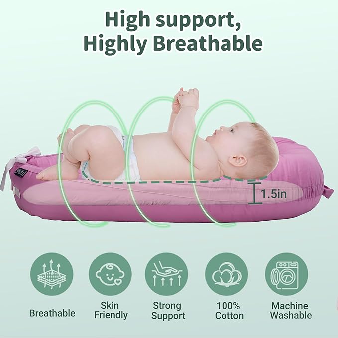 XZV MH Infant Support Cushions Baby Lounger Organic Cotton Floor Lounger Reversible Adjustable Portable for Supervised Use with Soft Breathable Washable Cover