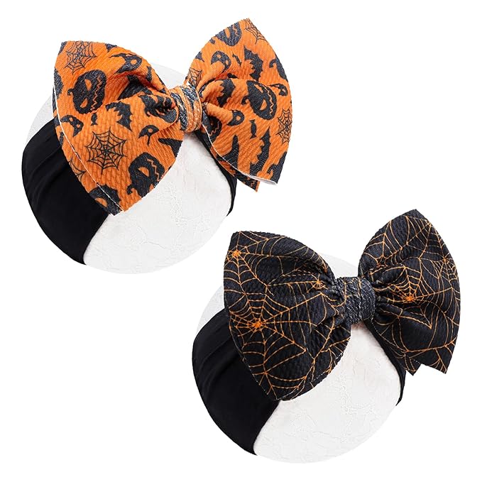Halloween Baby Girl Bows Elastic Nylon Halloween Hairbands Hair Accessories Headbands with Bows for Newborn 2 PCS
