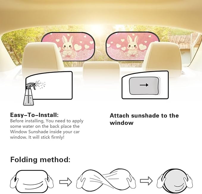 Bulopur Cute Bunny Car Shades Back Windows Baby 2 Pack Easy to Install Car Sun Shade Side Window UV Protection Breathable for Most Vehicle, SUV, Truck