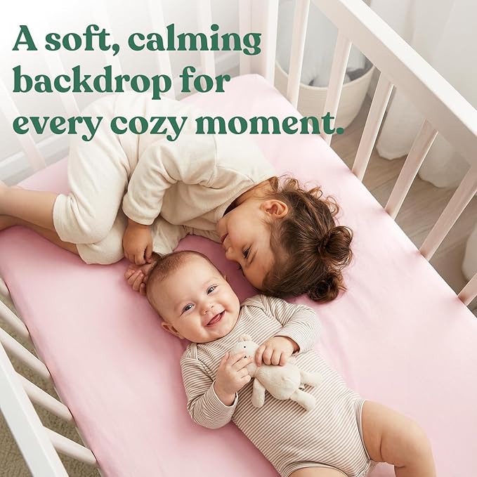 Comfort Crib Sheets Girl: Soft Fitted Crib Sheet That Stays Put, Universal Fit for 28x52 Crib Mattresses, Hypoallergenic with a Calming Effect, 2-Pack Solid Pink