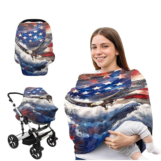 American Flag Eagle Car Seat Cover Baby,Stretchy Infant Baby Carseat Cover,Unverisal Fit Multi-use Nursing Cover for Breastfeeding Stroller Cover Boys and Girls Shower Gifts