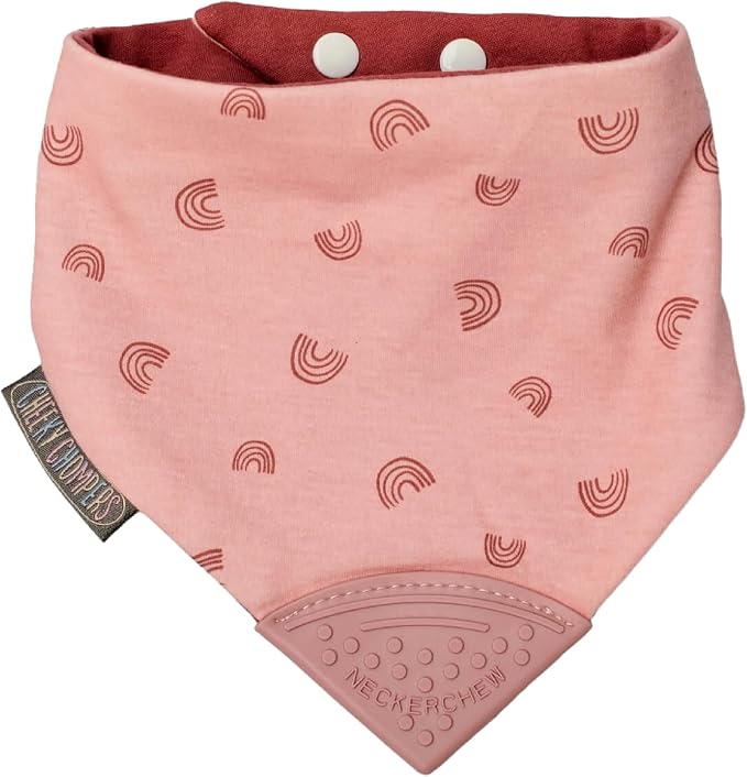 Cheeky Chompers Neckerchew Teething Bib, 2-in-1 Bandana Style Bib w/Food Grade Silicone Teether