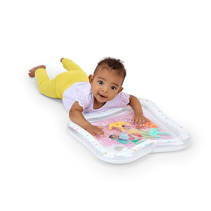 Bright Starts Disney Princess Royal Splash Water Mat with Ariel, Belle, Cinderella & More, Floating Toys, Pink, Newborn Baby Play Mat