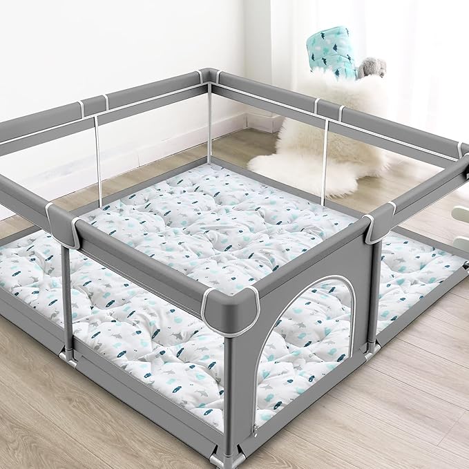 SPRINGSPIRIT Baby Play Mat for Boys Girls,50'' x 50'' Baby Playmat for Playpen, One-Piece Crawling Play Mat Non Slip, Toddlers, White Ocean