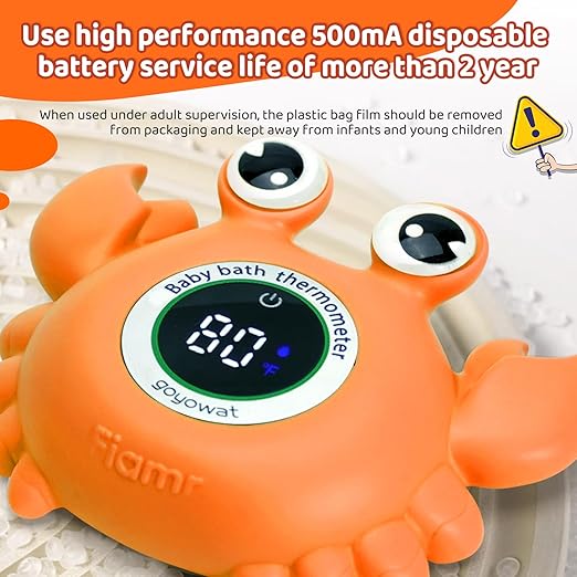 Baby Bath Thermometer Crab Toy - Digital Floating Water Thermometer with LED Display & Color Alerts for Infants, Cute Bath Tub Sensor & Safe Bath Time Essential Toy