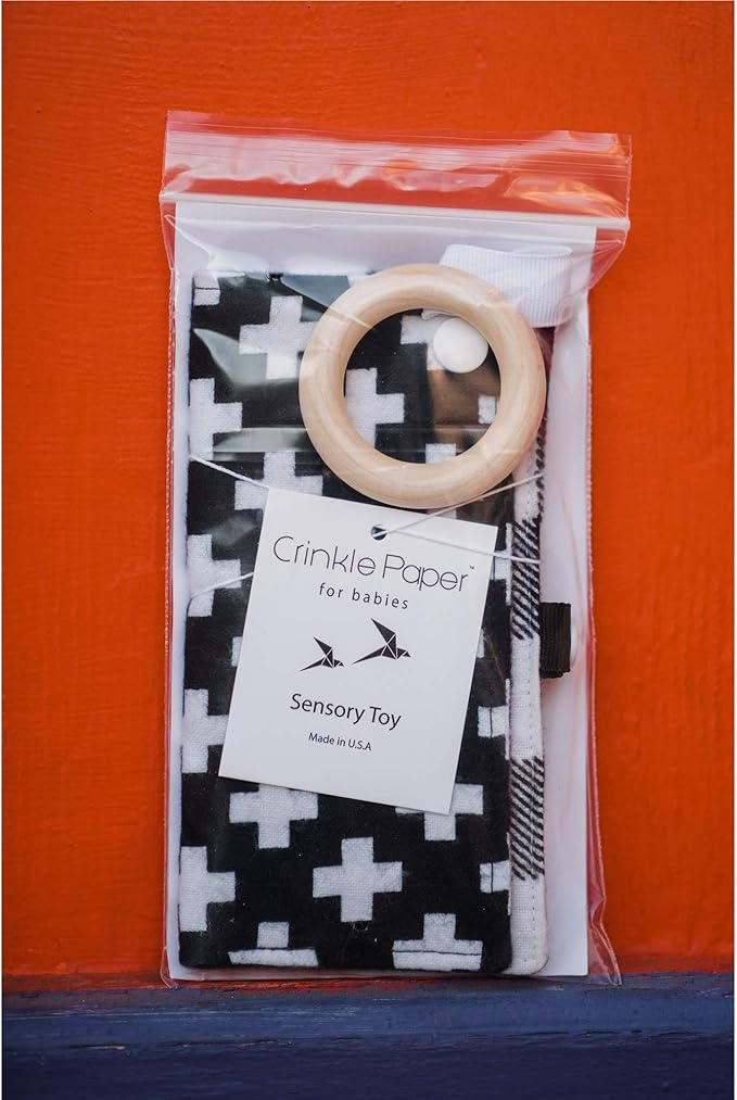 Crinkle Paper for Babies | Eco-Friendly Cotton Sensory & Soother Teether Toy | BPA Free, Organic Beeswax Sealed Wood9
