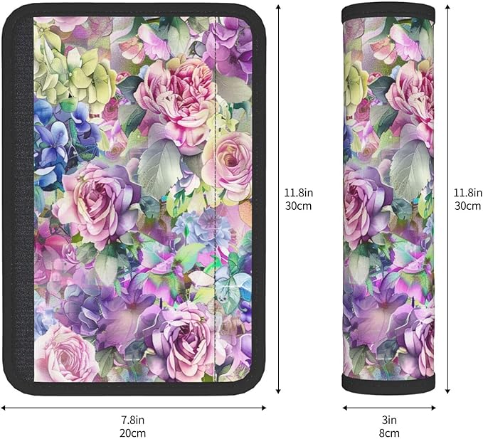 Watercolor Hydrangea Rose Flowers Print Seatbelt Pads Fits Cars Trucks SUV Sedans Sweat Absorption Car Seatbelt Strap Cover, Mother's Day Auto Interior Accessories Protector