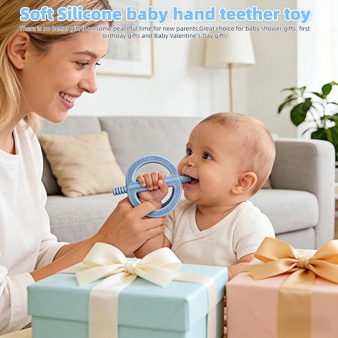 2 Pack Get-A-Grip Baby Teether Toy, No-Drop Sensory Teether with Easy Grasp for Babies 6-12 Months, Silicone Food-Grade Teething Mittens for Infant Chew Toys & Teething Relief(Green&Khaki)