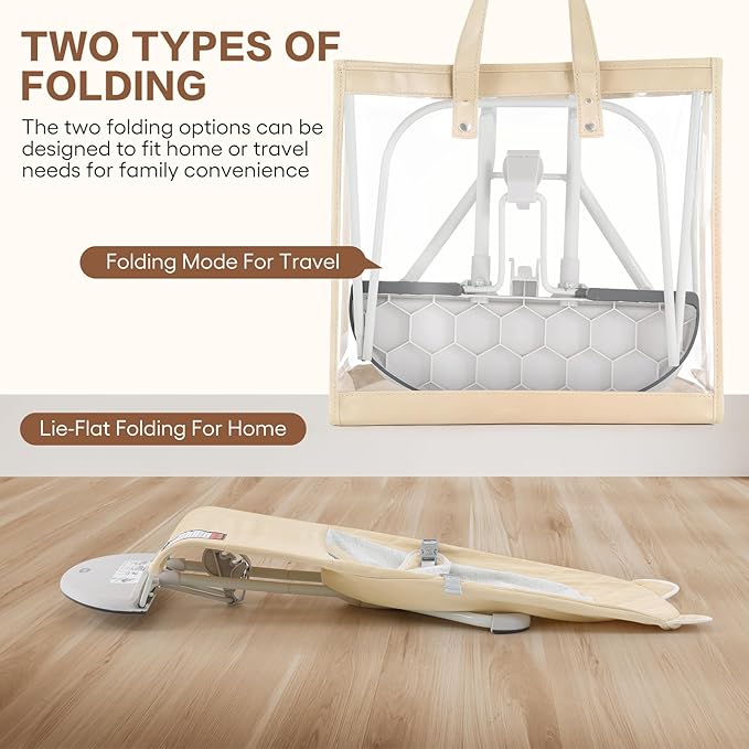 Baby Bouncer, Foldable Infant Bouncer Seat with 3 Adjustable Heights, 0-18 Months, Portable Baby Bouncer with Soft Cotton Fabrics, Lightweight & Easy to Wash